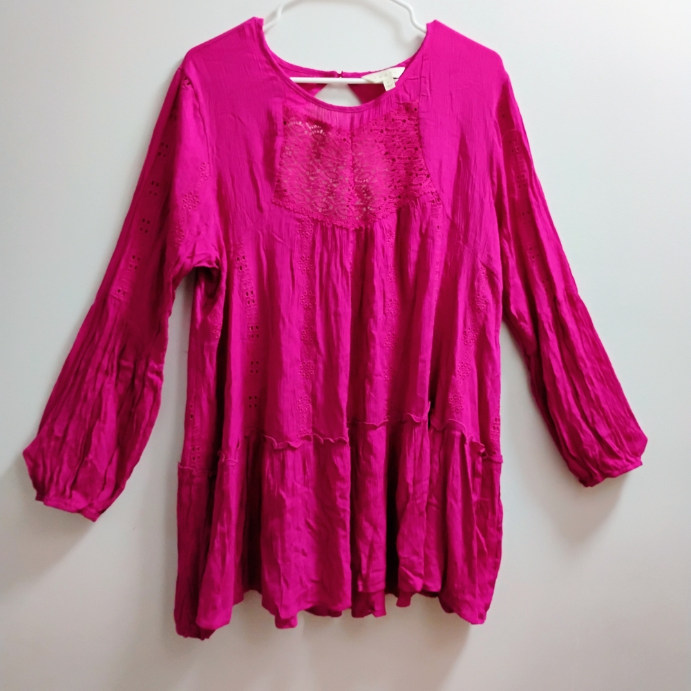 Adiva Pink Tiered Blouse with Relaxed Sleeves